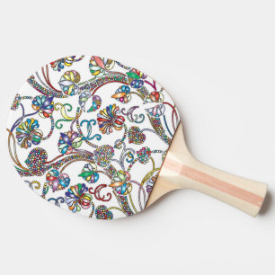 Antique Floral Pattern Multi Colour on White  Ping Pong Paddle