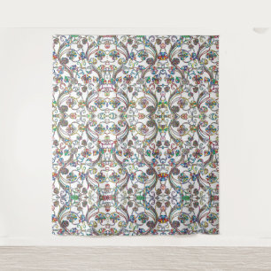 Antique Floral Pattern Multi Colour on White Tapestry