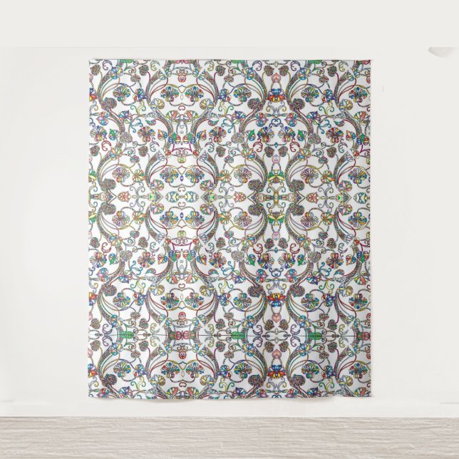 Antique Floral Pattern Multi Colour on White Tapestry (Front)