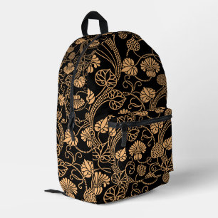 Antique Floral Pattern Orange on Black Printed Backpack