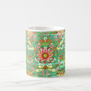 Antique floral pattern william morris green pink coffee mug