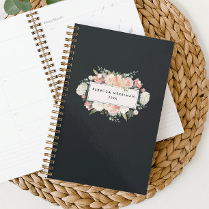 Antique Floral Personalised Planner Charcoal