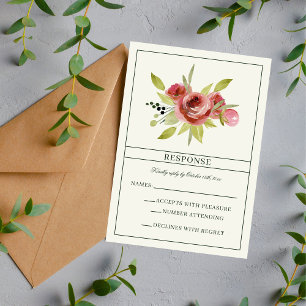 Antique Floral Pink Evergreen Botanical RSVP Card