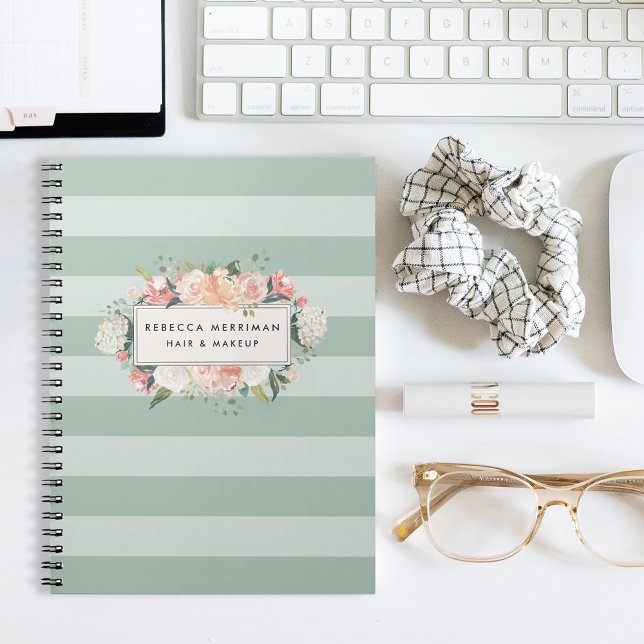 Antique Floral Sage Stripe Spiral Notebook (Creator Uploaded)