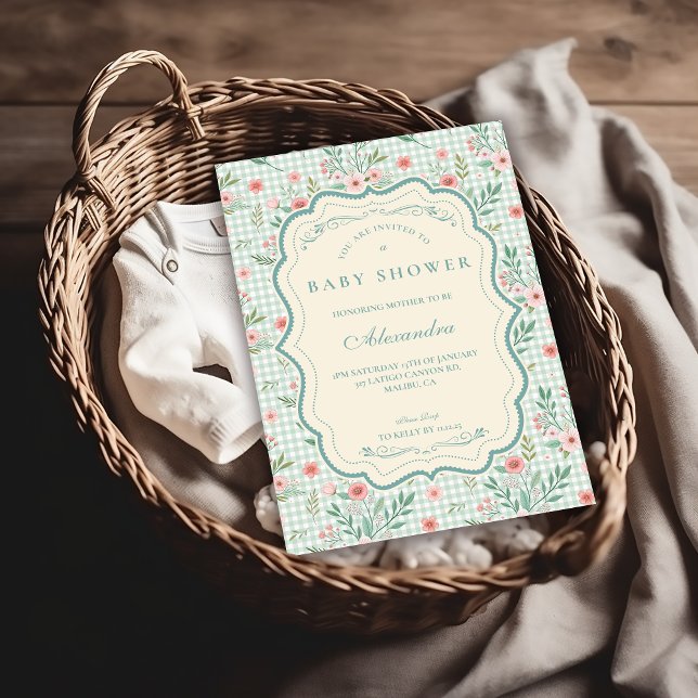 Antique Floral Scalloped Baby Shower Invitation (Creator Uploaded)