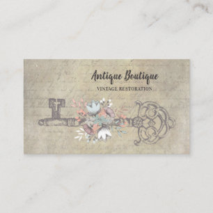 Antique Floral Skeleton Key Vintage Restoration Business Card