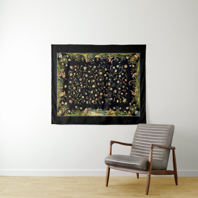 Antique Floral Table Carpet Illustration  Tapestry (In Situ (Horizontal))