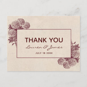 Antique Floral Thank You I Retro Botanical Postcard