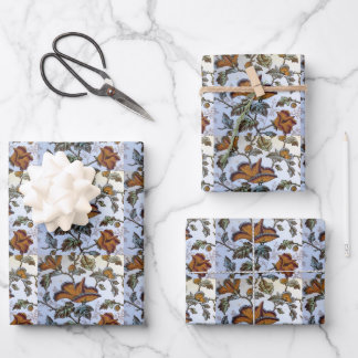 Antique Floral Tile Wrapping Paper Sheet