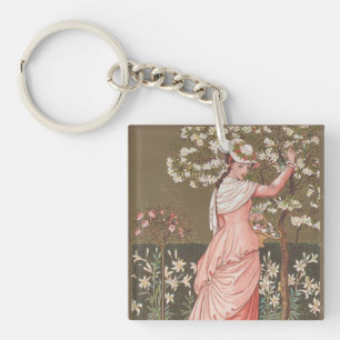 Antique Floral Valentine Card, Victorian Era, 1876 Key Ring