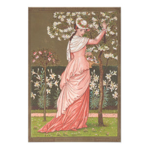 Antique Floral Valentine Card, Victorian Era, 1876 Photo Print