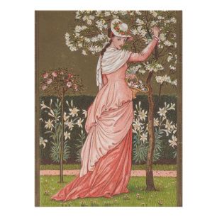 Antique Floral Valentine Card, Victorian Era, 1876 Poster