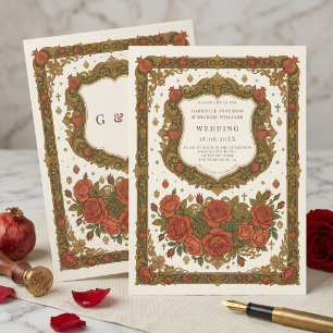 Antique Floral Vintage Roses Crest Wedding  Invitation