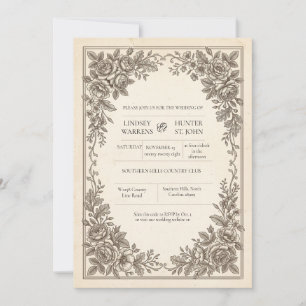 Antique Floral Wedding Invitation
