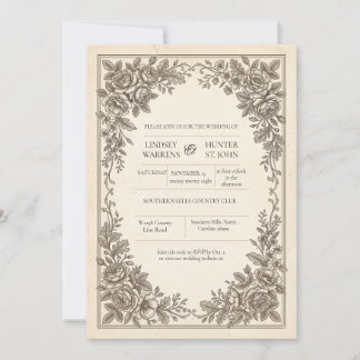 Antique Floral Wedding Invitation