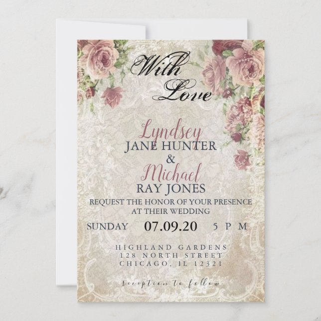 ANTIQUE FLORAL WEDDING INVITE (Front)