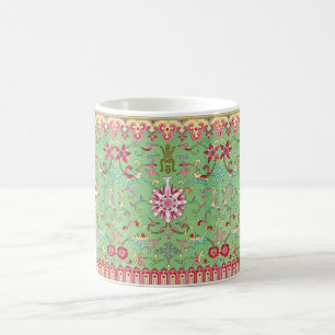 Antique floral william morris green pink gold coffee mug