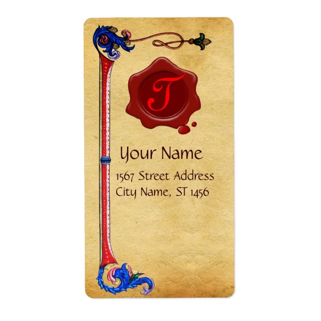 ANTIQUE FLORENTINE PARCHMENT RED WAX SEAL MONOGRAM (Front)