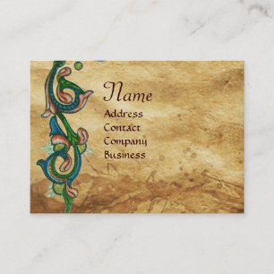 ANTIQUE FLORENTINE PARCHMENT RED WAX SEAL MONOGRAM BUSINESS CARD