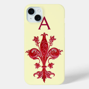 ANTIQUE FLORENTINE RED LILY,FLEUR DE LIS, Monogram iPhone 15 Mini Case