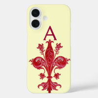 ANTIQUE FLORENTINE RED LILY,FLEUR DE LIS, Monogram