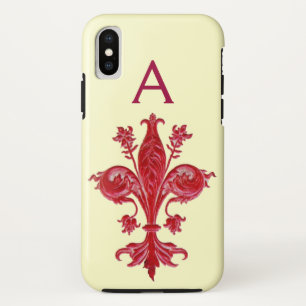 ANTIQUE FLORENTINE RED LILY,FLEUR DE LIS, Monogram Case-Mate iPhone Case