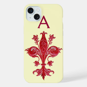 ANTIQUE FLORENTINE RED LILY,FLEUR DE LIS, Monogram iPhone 15 Plus Case