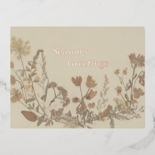 Antique Flower Collage Foil Holiday Postcard (Front)
