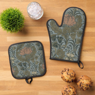 Antique Flower Morris Garden Floral Wallpaper Oven Mitt & Pot Holder Set