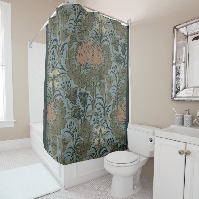 Antique Flower Morris Garden Floral Wallpaper Shower Curtain (In Situ)