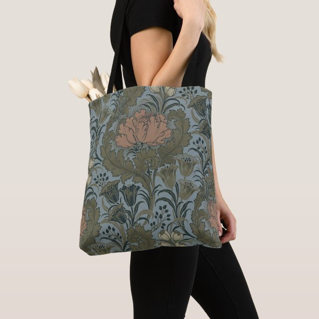 Antique Flower Morris Garden Floral Wallpaper Tote Bag (Close Up)