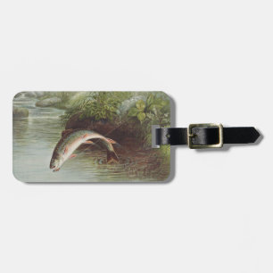 Antique Fly Fishing Leaping Brook Trout Print Luggage Tag
