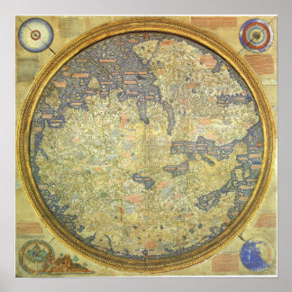 Antique Fra Mauro Map Asia Africa Europe Poster