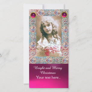 ANTIQUE FRAME,ANGELS,PRECIOUS JEWELS,PINK GEMS HOLIDAY CARD