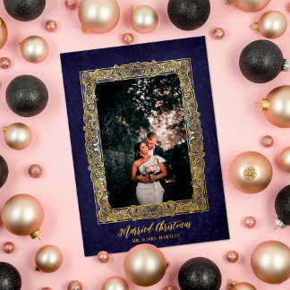 Antique Frame Blue Married Christmas Photo