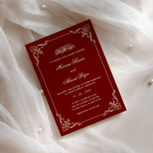 Antique Frame Gold Burgundy Red Muslim Wedding Invitation
