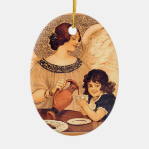 Antique French Chocolate Angel Poster: Vintage Art Ceramic Tree Decoration