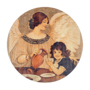 Antique French Chocolate Angel Poster: Vintage Art Cutting Board