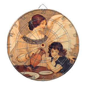 Antique French Chocolate Angel Poster: Vintage Art Dartboard