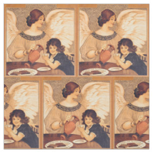 Antique French Chocolate Angel Poster: Vintage Art Fabric