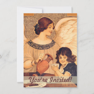 Antique French Chocolate Angel Poster: Vintage Art Invitation