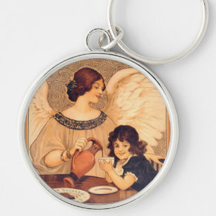 Antique French Chocolate Angel Poster: Vintage Art Key Ring