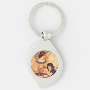 Antique French Chocolate Angel Poster: Vintage Art Key Ring