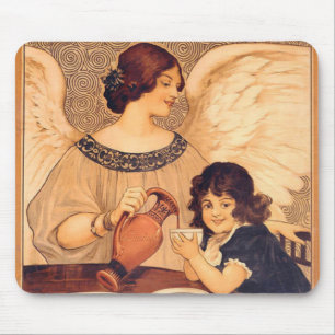 Antique French Chocolate Angel Poster: Vintage Art Mouse Pad