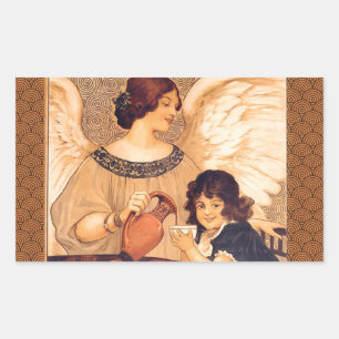 Antique French Chocolate Angel Poster: Vintage Art Rectangular Sticker