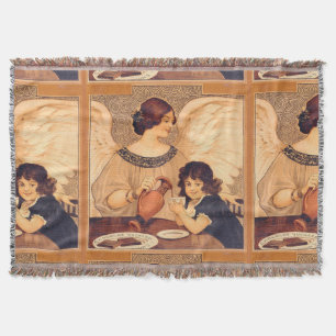 Antique French Chocolate Angel Poster: Vintage Art Throw Blanket