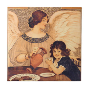 Antique French Chocolate Angel Poster: Vintage Art Tile