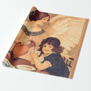 Antique French Chocolate Angel Poster: Vintage Art Wrapping Paper