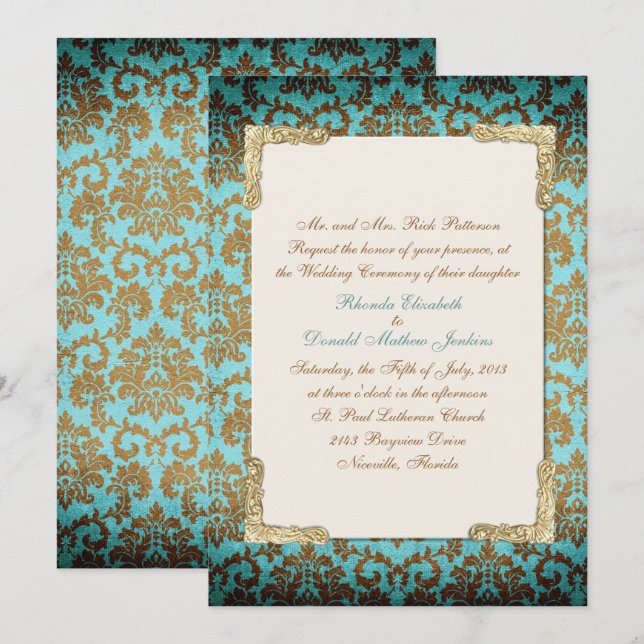 Antique French Damask Wedding Invitation (Front/Back)