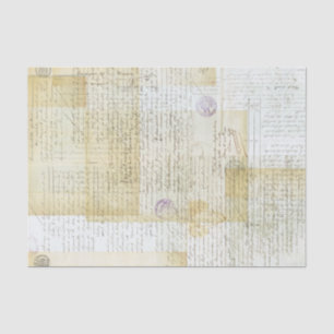 Antique French Document Collage Tissue Paper